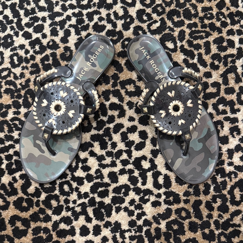 Jack Rogers Black and Gold Sandals